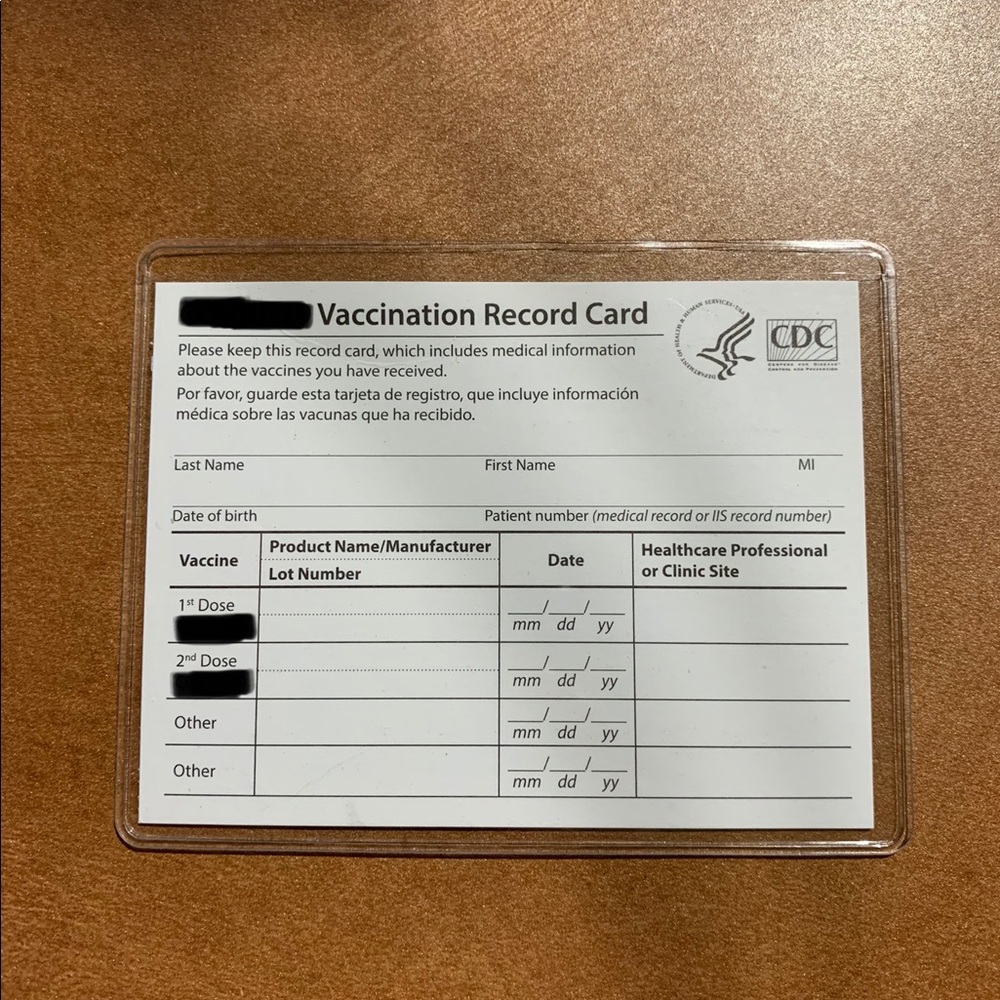 CDC vaccine card holder/card protectors - 4x3